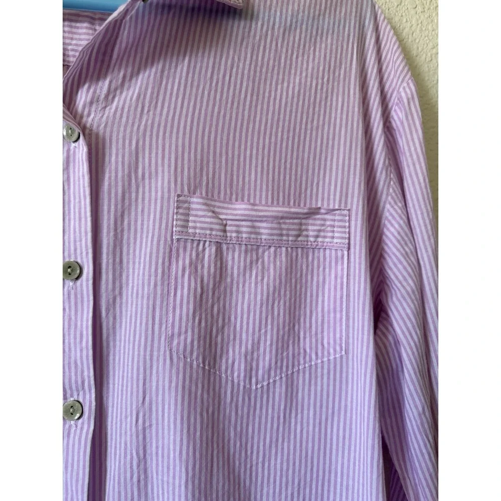 Victorias Secret Womens Sleep Shirt Dress Purple Stripe 100% Cotton L